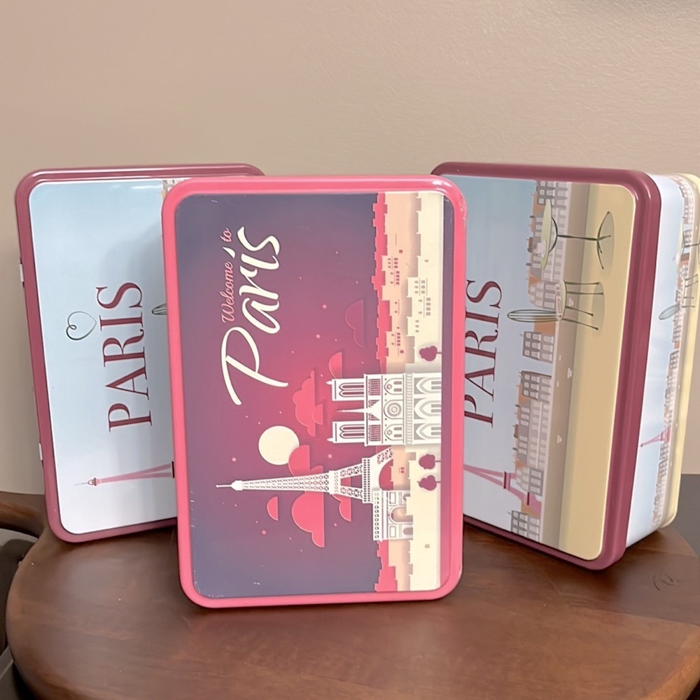Lot of 3 Paris Decorated Tins by Massilly France - 7.25" x 5.25"